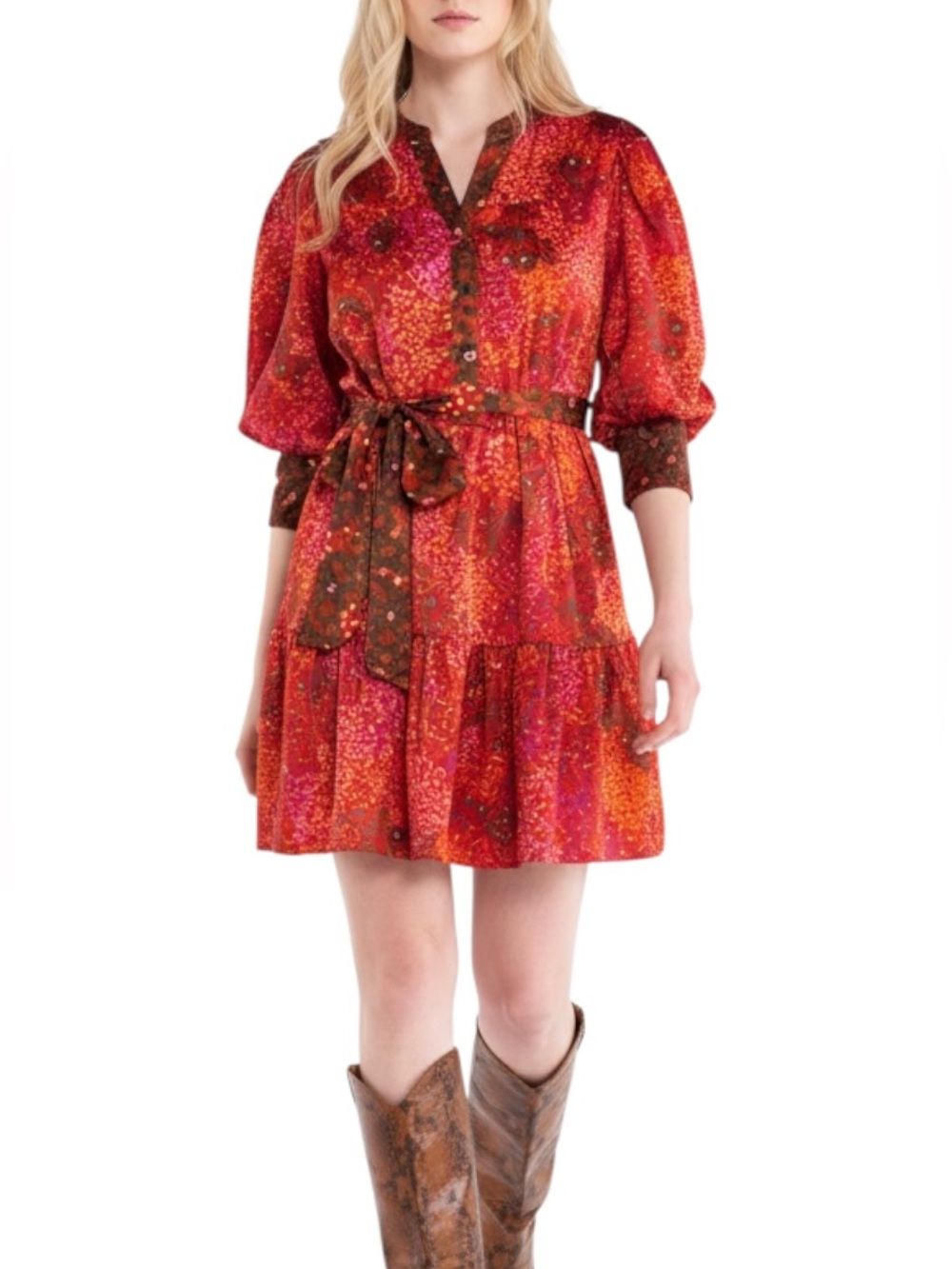 NEW NWOT Alden Adair Charlotte Dress In Funky Town Longsleeve Mini Dress X-Large